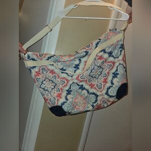 Patterned Shoulder Weekend Bag with Blue and Pink Accents